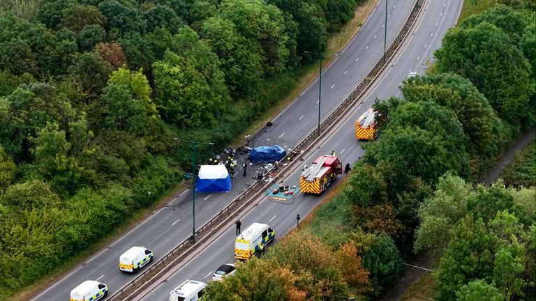 The Volkswagen Passat was travelling the wrong way down the A66 when it hit a police vehicle, police have said.