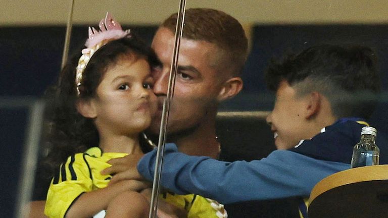 Cristiano Ronaldo and his family watch Al Nassr at Al Awwal Park, Riyadh. Pic: Reuters