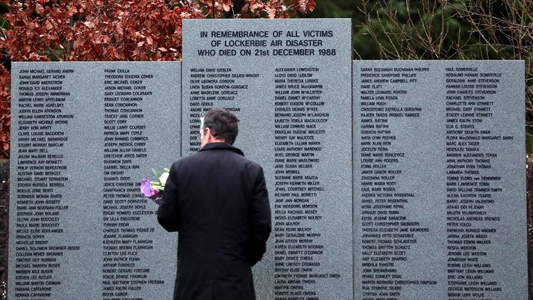 A memorial to the victims of the bombing of Pan Am flight 103 near Lockerbie. Pic: AP