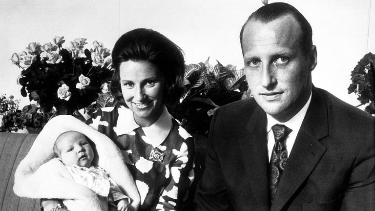 Prince Harald with Crown Princess Sonja and their son Prince Haakon Magnus