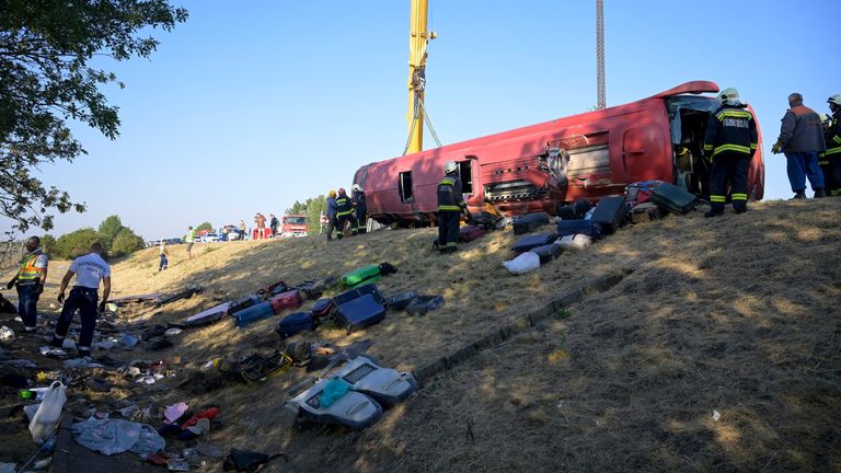 The bus was travelling on the M3 motorway. Pic: AP