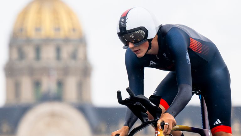 Josh Tarling during a time trial event at the 2024 Olympics. Pic: AP