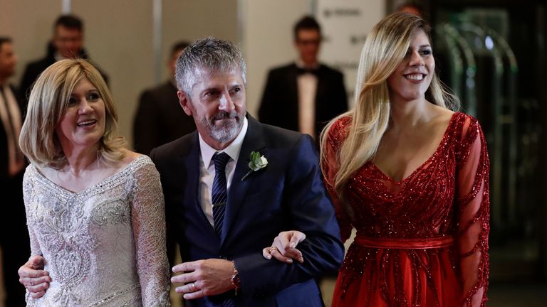 Lionel Messi's mother Celia Maria Cuccittini, his father, Jorge Messi, and sister, Maria Sol in 2017. Pic: AP