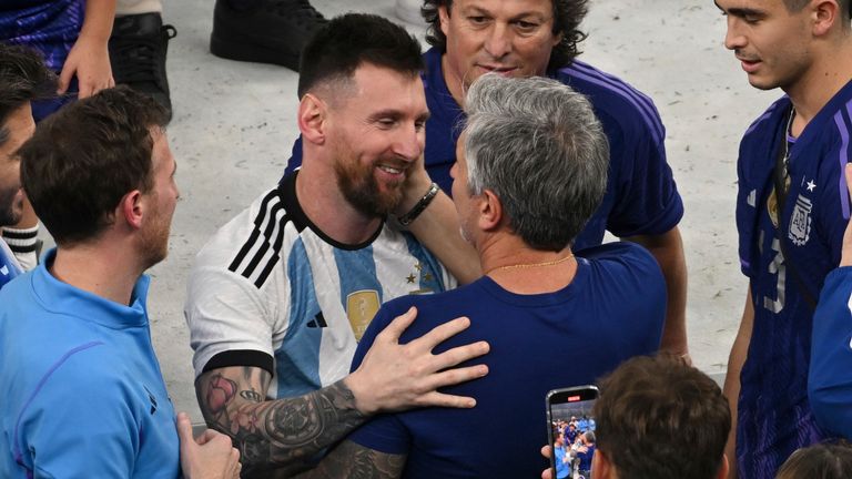 Lionel Messi with his father after Argentina won the 2022 World Cup Final. Pic: AP