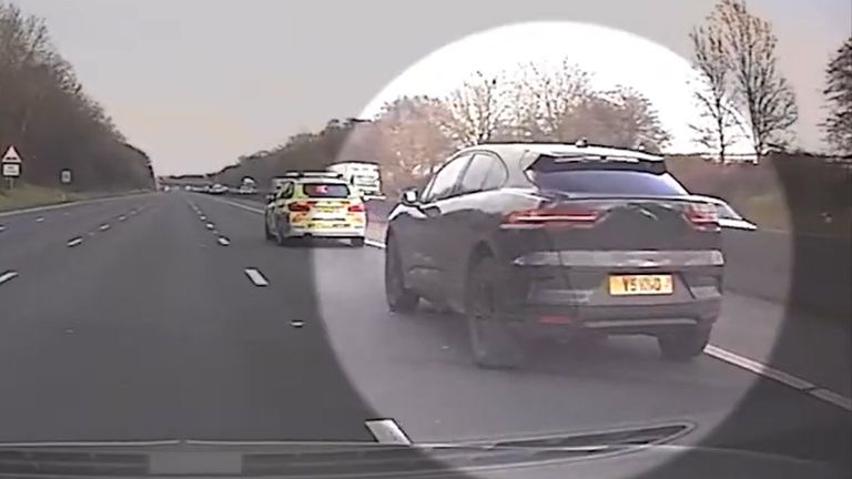 Police footage of Owen&rsquo;s Jaguar I-Pace being boxed off by emergency service vehicles. Pic: PA/Merseyside Police qhxidiqxkiqruinv