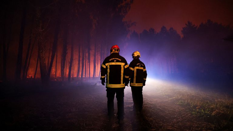Firefighters on the scene in Luglon, France. Pic: Reuters
