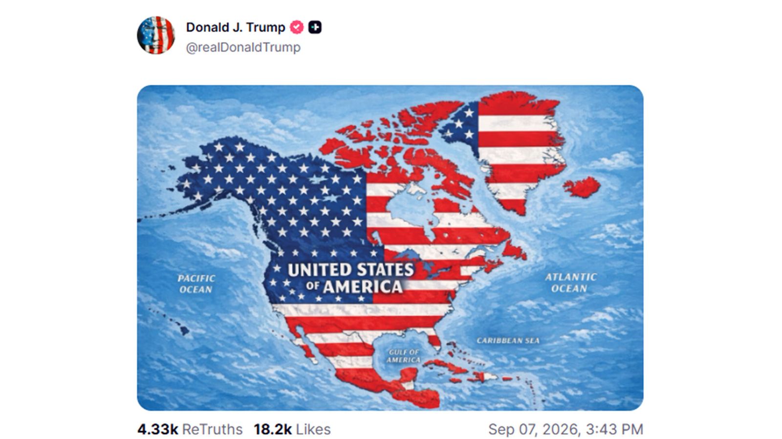 Trumps Beitrag, der Island und Grönland als Teil der USA zeigt ...