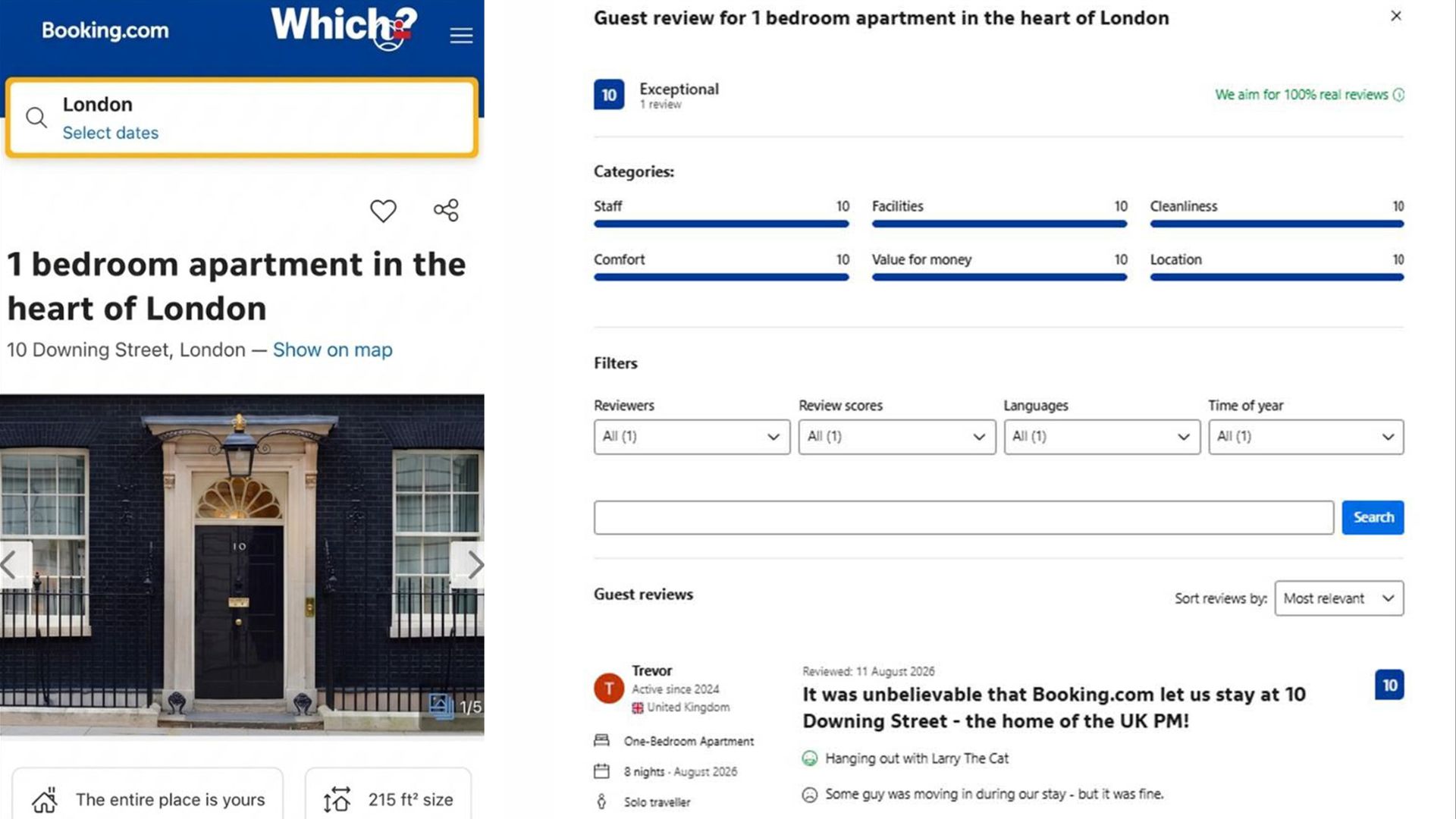 Fake 10 Downing Street listing 'exposes security failures' on Booking.com