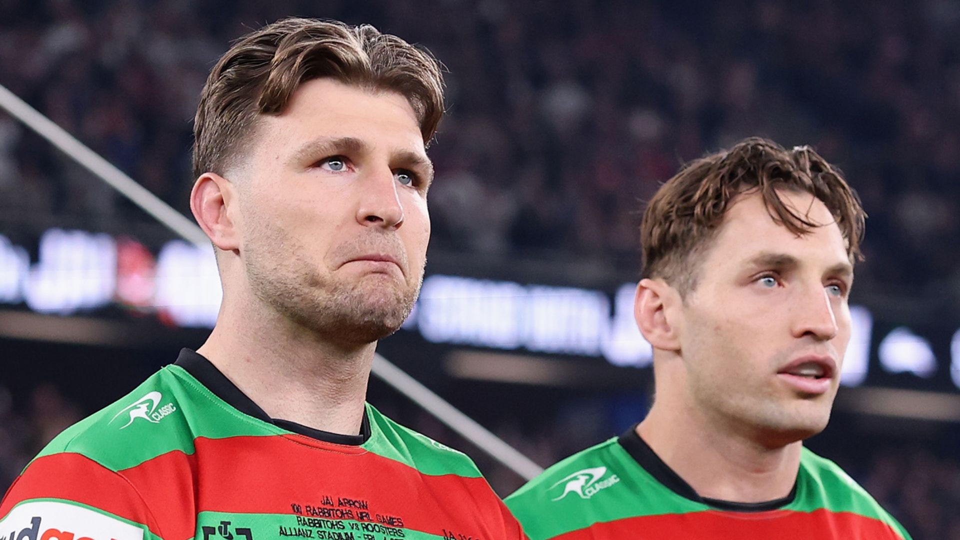 Arrow gets emotional farewell on 100th Rabbitohs appearance after MND diagnosis