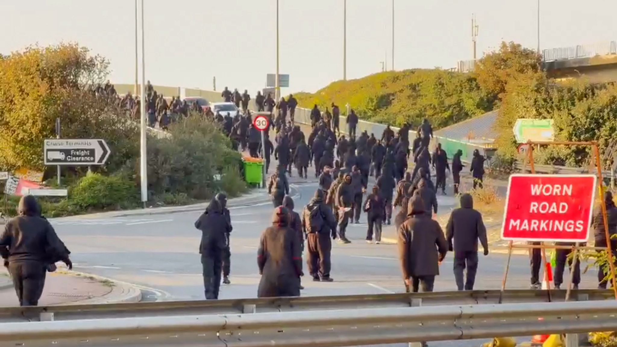 Dover Protest Latest Dozens Of Masked Men Stop Traffic At Port UK dover-protest-latest-dozens-of-masked-men-stop-traffic-at-port-uk