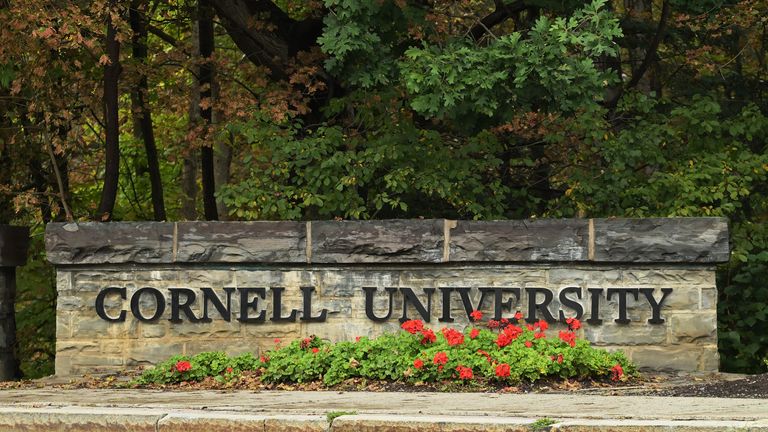 A Cornell University sign. Pic: AP
