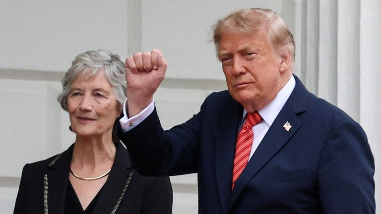 Irish president Catherine Connolly welcomes US president Donald Trump to Aras an Uactaráin