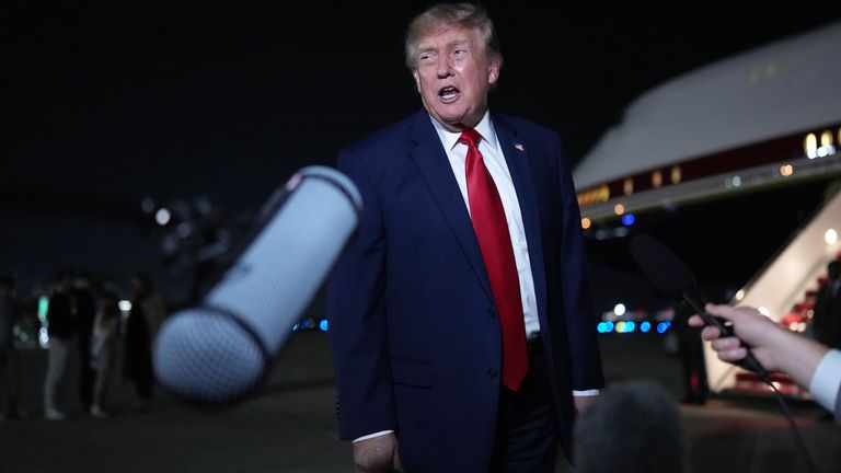 Donald Trump talks with reporters before boarding Air Force One ahead of his trip to Ireland. Pic: AP