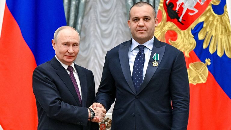 Umar Kremlev with Vladimir Putin, a month before the Trump wedding. Pic: Reuters
