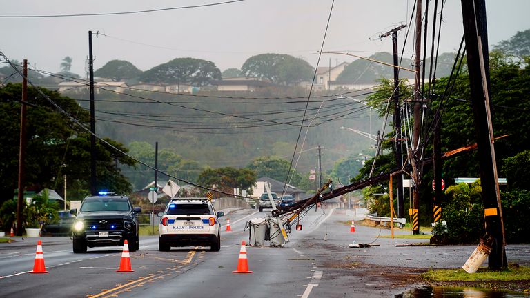 Downed power lines caused by Hurricane Lowell which hit Hawaii on 7 September. Pic: Kevin Fujii/Honolulu Civil Beat via AP