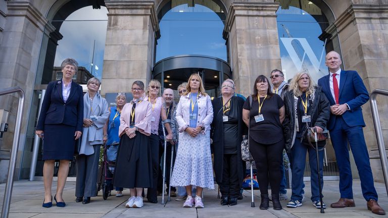 Ex-MSP Liz Smith, far left, and MSP Michael Marra, far right, with  campaigners. Pic: PA