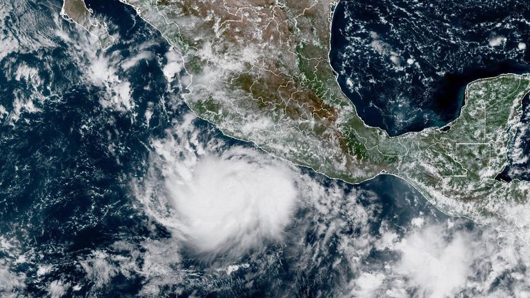 Hurricane Polo intensifying in the Pacific Ocean off the coast of Mexico on Monday. Pic: NOAA via AP
