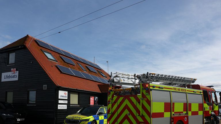 Emergency services near Eastney Ferry Landing, following anti-immigration protests. Pic: Reuters