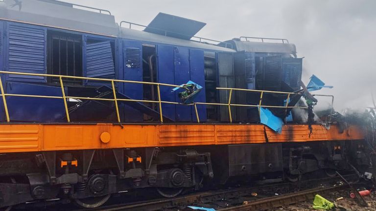 The train at Yahodyn station which was targeted: AP