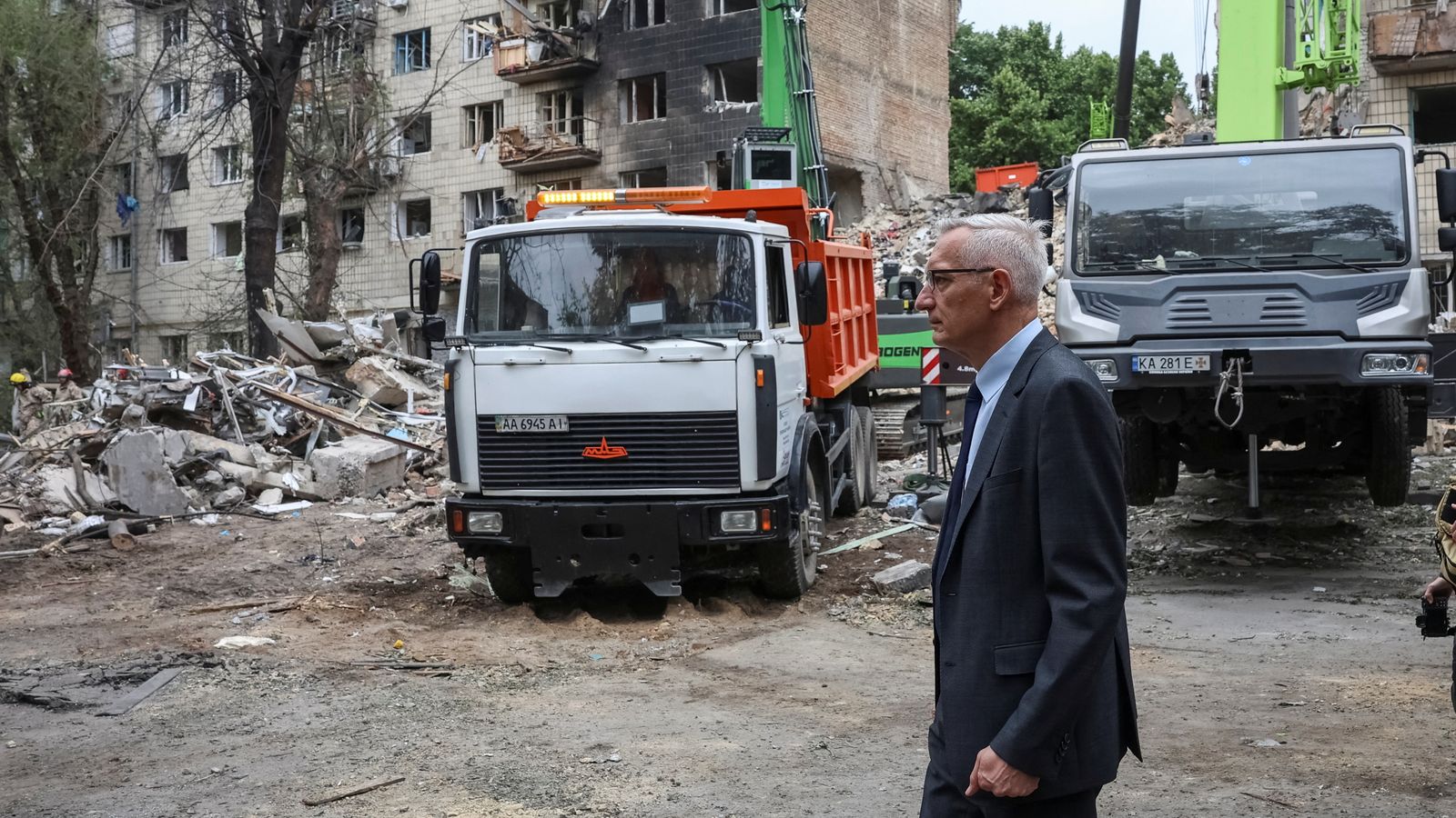 German intelligence chief Martin Jaeger at the site of a Russian missile strike in Ukraine in 2025. File pic: Reuters