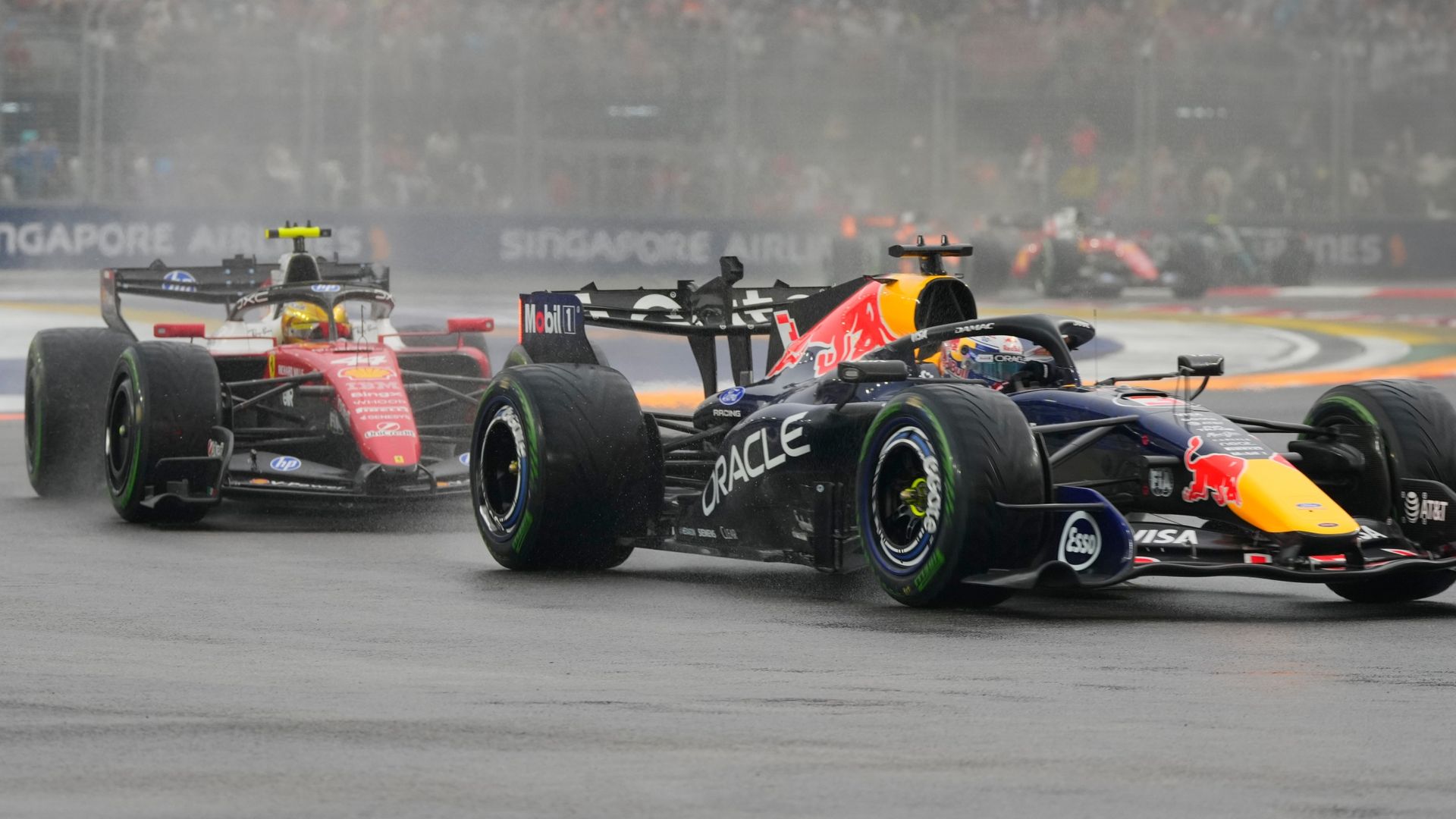 Verstappen wins wet Singapore Sprint after Russell crashes