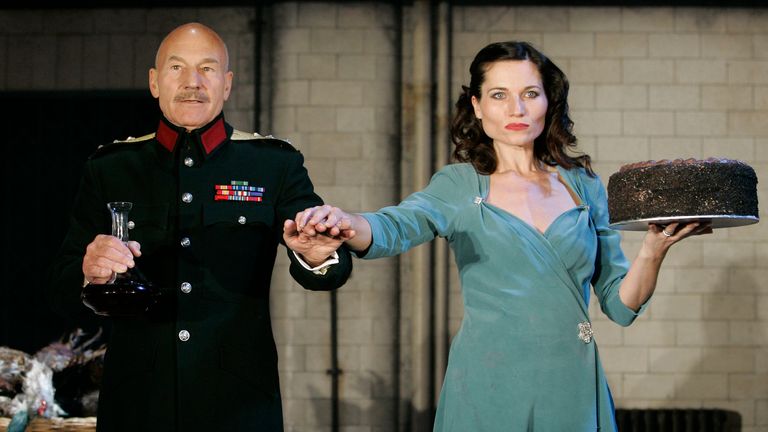 Sir Patrick with Kate Fleetwood during a rehearsal for Macbeth in 2007. Pic: AP